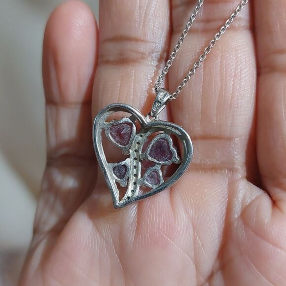 Amethyst And Diamond Heart Pendant Sterling Silver Necklace 925 PAM Italy - Picture 7 of 8